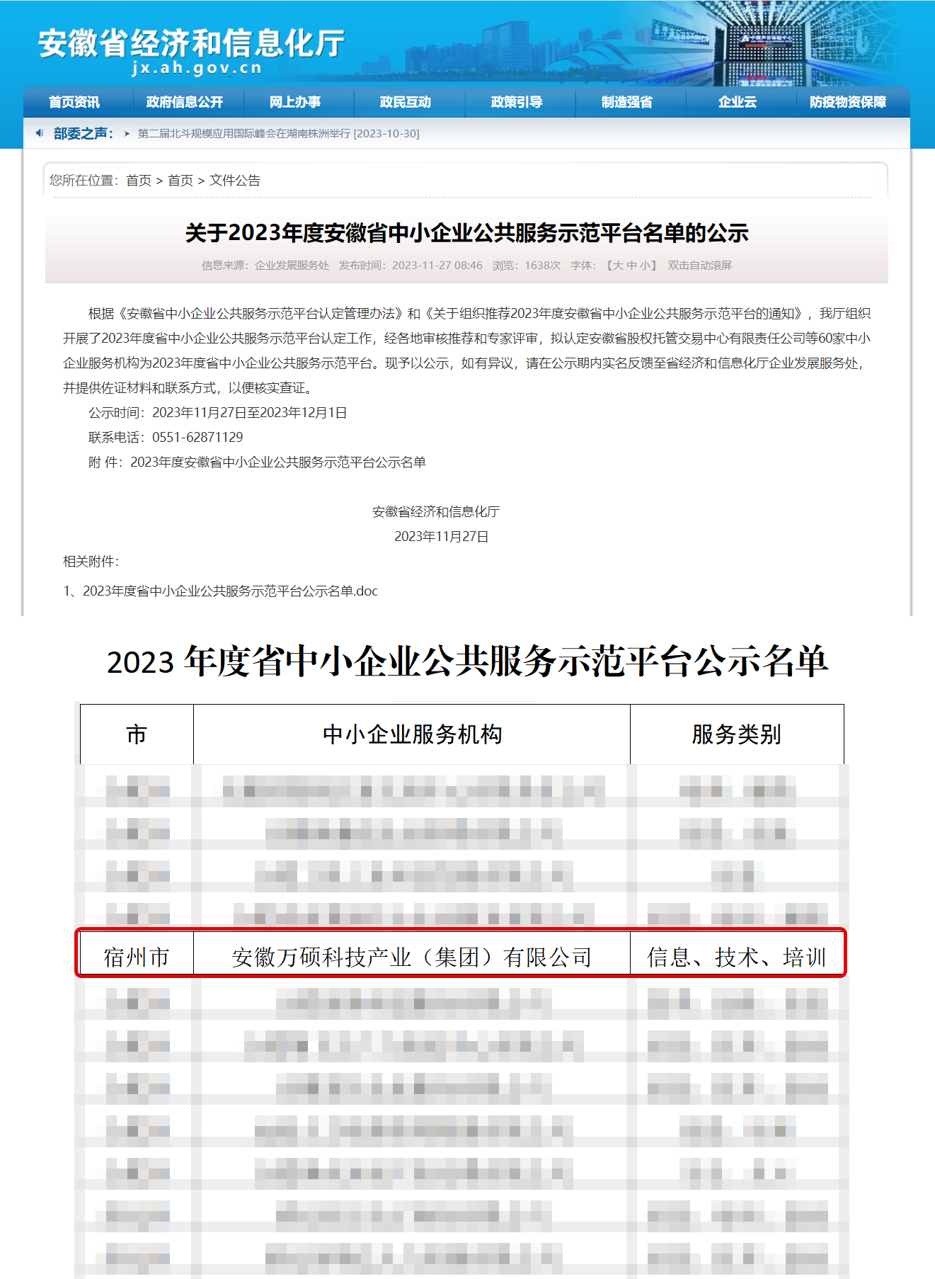 喜报 | 安徽万硕科技产业（集团）有限公司荣获“安徽省中小企业公共服务示范平台”称号